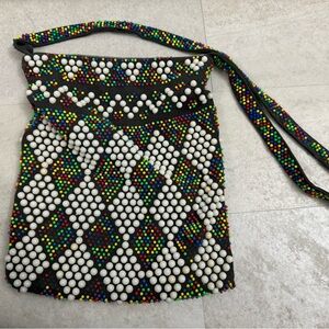 Vintage Boho hippie beaded shoulder bag, purse, funky colors, geometric pattern